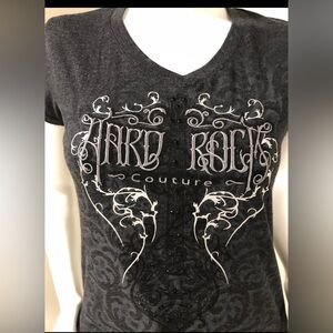 Hard Rock Couture NASHVILLE EMBROIDERED T Shirt Womens Small gray bling cotton